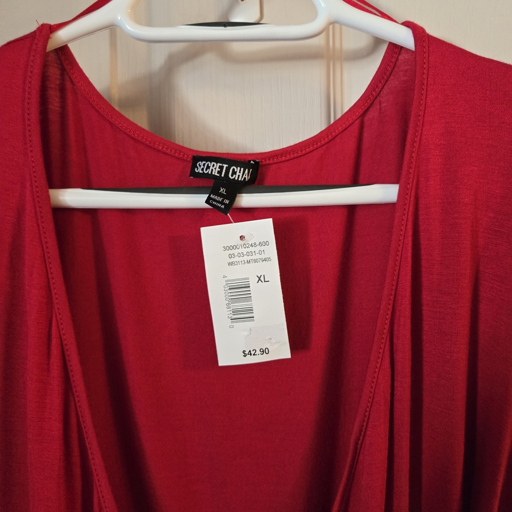 Secret Charm Red Faux Wrap Top